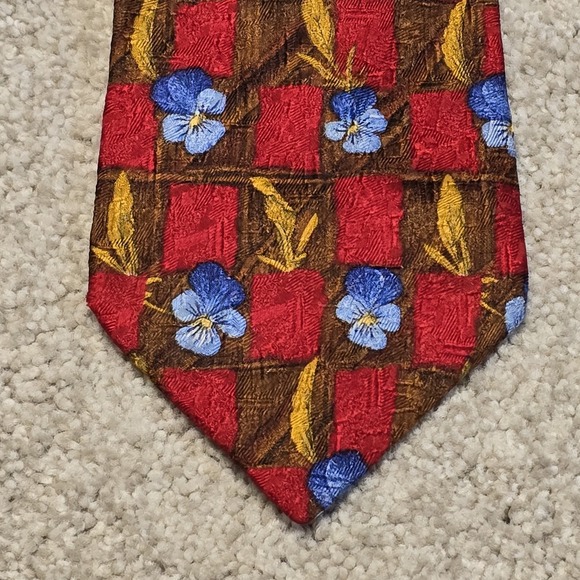 Ermenegildo Zegna Silk Tie Red Brown Plaid Floral Blue Italy Luxury Necktie - Picture 4 of 9